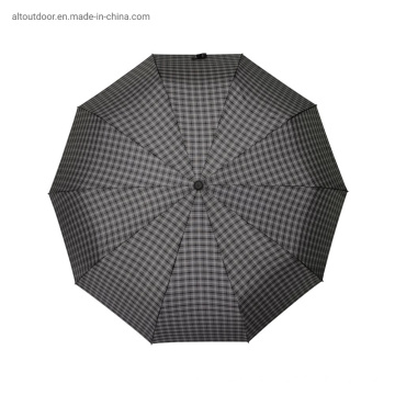 Grey Business Man Umbrella Plaid Fabric Three Folding Umbrella Fully Automatic with Customized